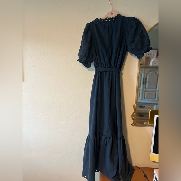 Moon River Navy Maxi Dress with Eyelet Details and Puff Sleeves
Size S - Picture 8 of 11